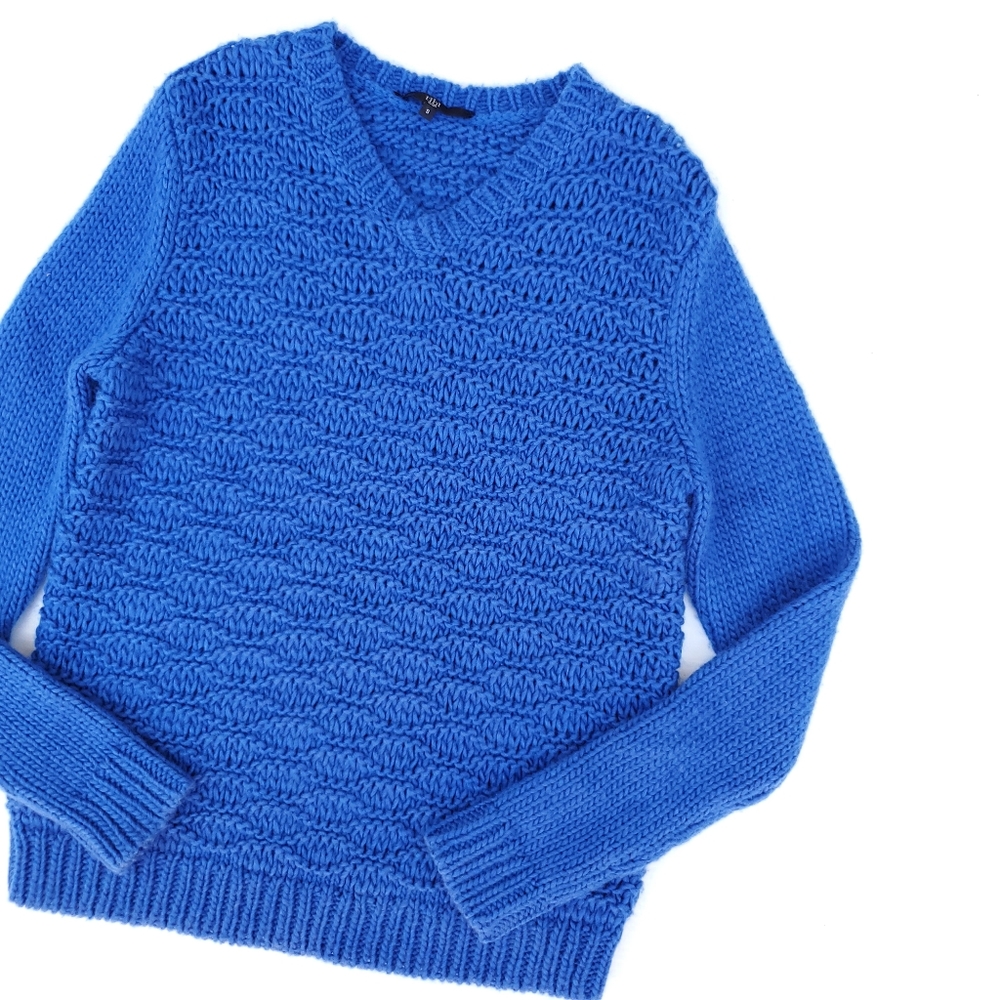 Tibi Cobalt Blue Knit V Neck Sweater